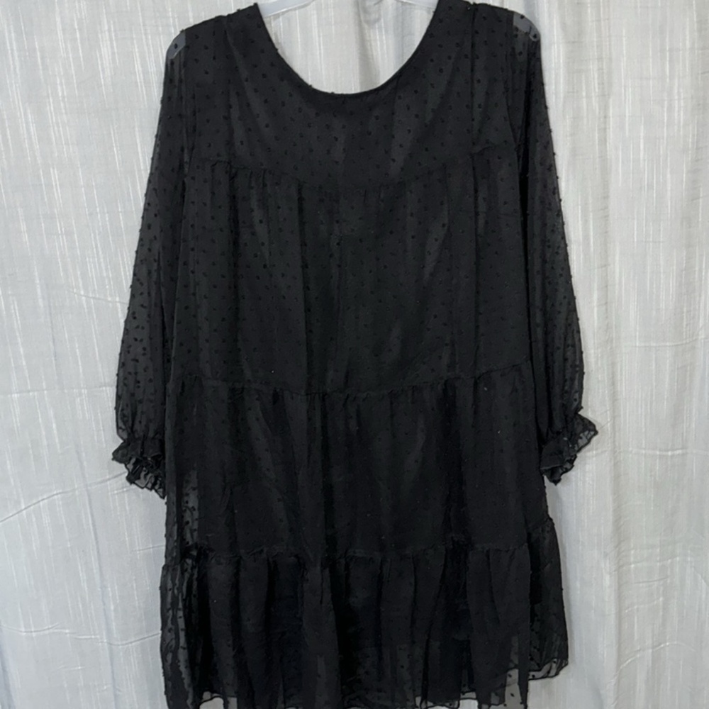 Black Swiss dot tunic dress